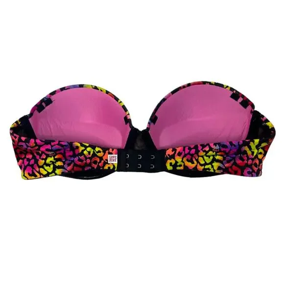 PINK Victorias Secret Rainbow Leopard Print Multi-Way Push Up Underwire Bra 34B - Picture 2 of 5